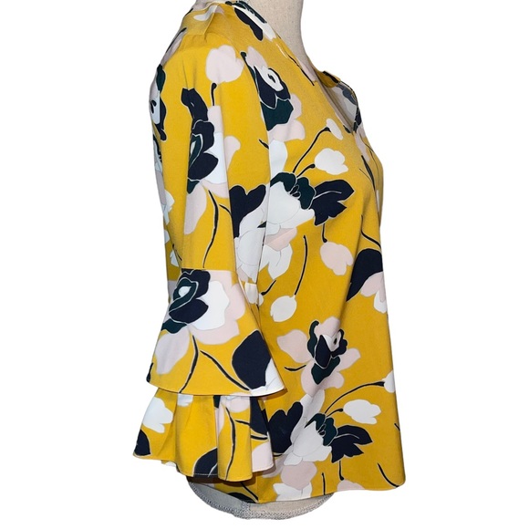 Ann Taylor Factory Belles Sleeved Women’s Floral Blouse Yellow White Small - Picture 3 of 6